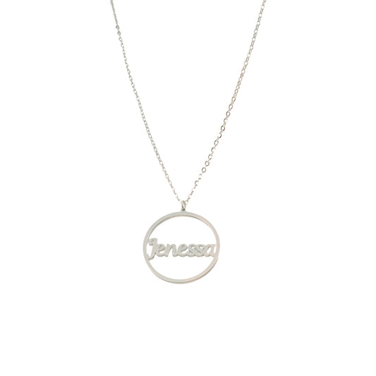 Round Silver Necklace With Letter Charm
