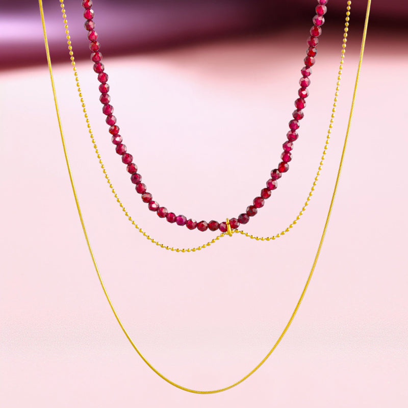 Gold Stainless Steel and Natural Stone Multi-Layered Buddha Bead Necklace