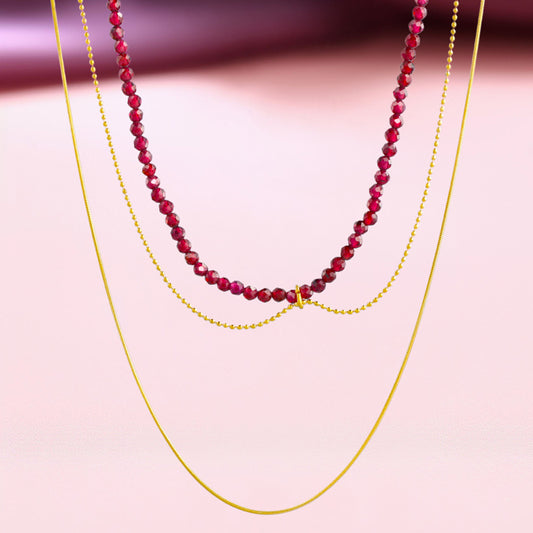 Gold Stainless Steel and Natural Stone Multi-Layered Buddha Bead Necklace