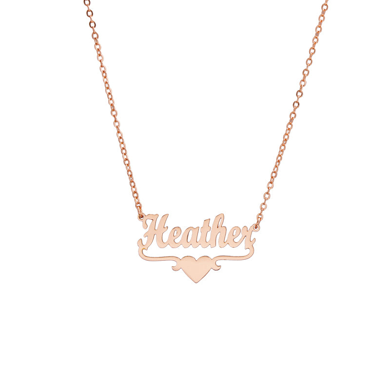 Rose Gold Stainless Steel O-Chain Necklace with Letter and Heart Pendant