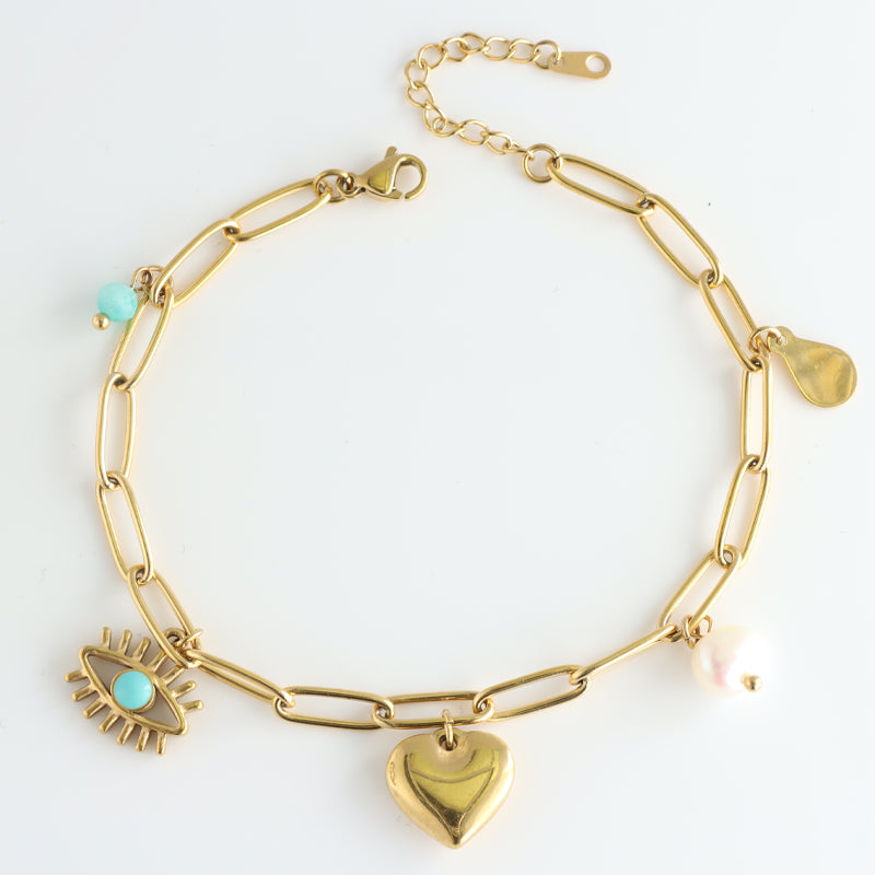 Devil's Eye and Heart Charm Bracelet