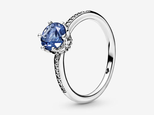 Blue Sparkling Crown Solitaire Ring