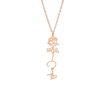 Stainless Steel O-Chain Necklace with Rose Pendant