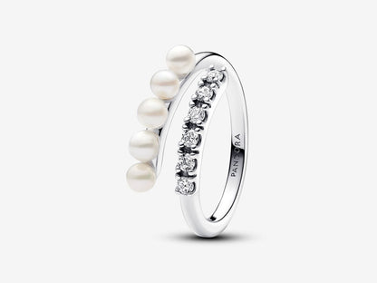 Treated Freshwater Cultured Pearls & Pavé Open Ring