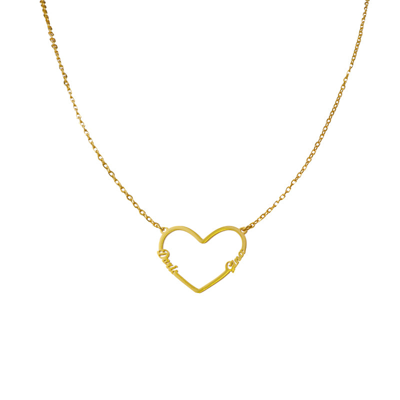 Gold Geometric O-Chain Necklace with Heart Pendant