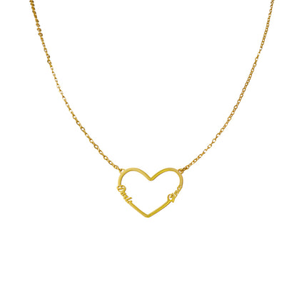Gold Geometric O-Chain Necklace with Heart Pendant