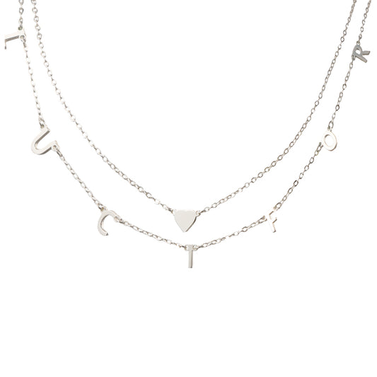 Stylish Silver Stainless Steel O-Chain Necklace with Letter and Heart Pendants