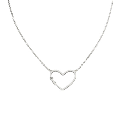 Silver Geometric O-Chain Necklace with Heart Pendant
