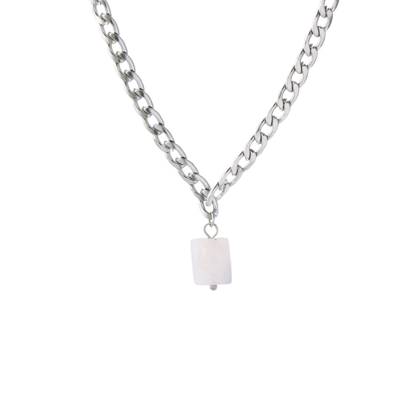 Minimalist Style Chopin Chain Necklace with Square Pendant