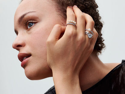 Treated Freshwater Cultured Pearl & Pavé Double Band Ring