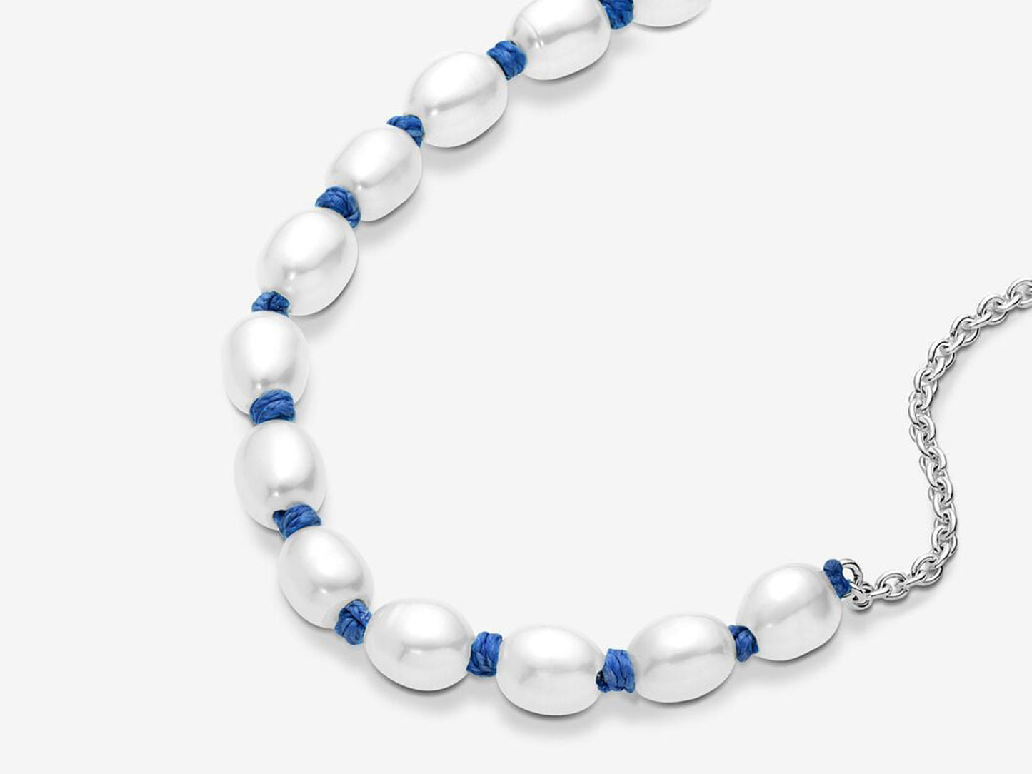 Treated Freshwater Cultured Pearl Blue Cord Chain Bracelet