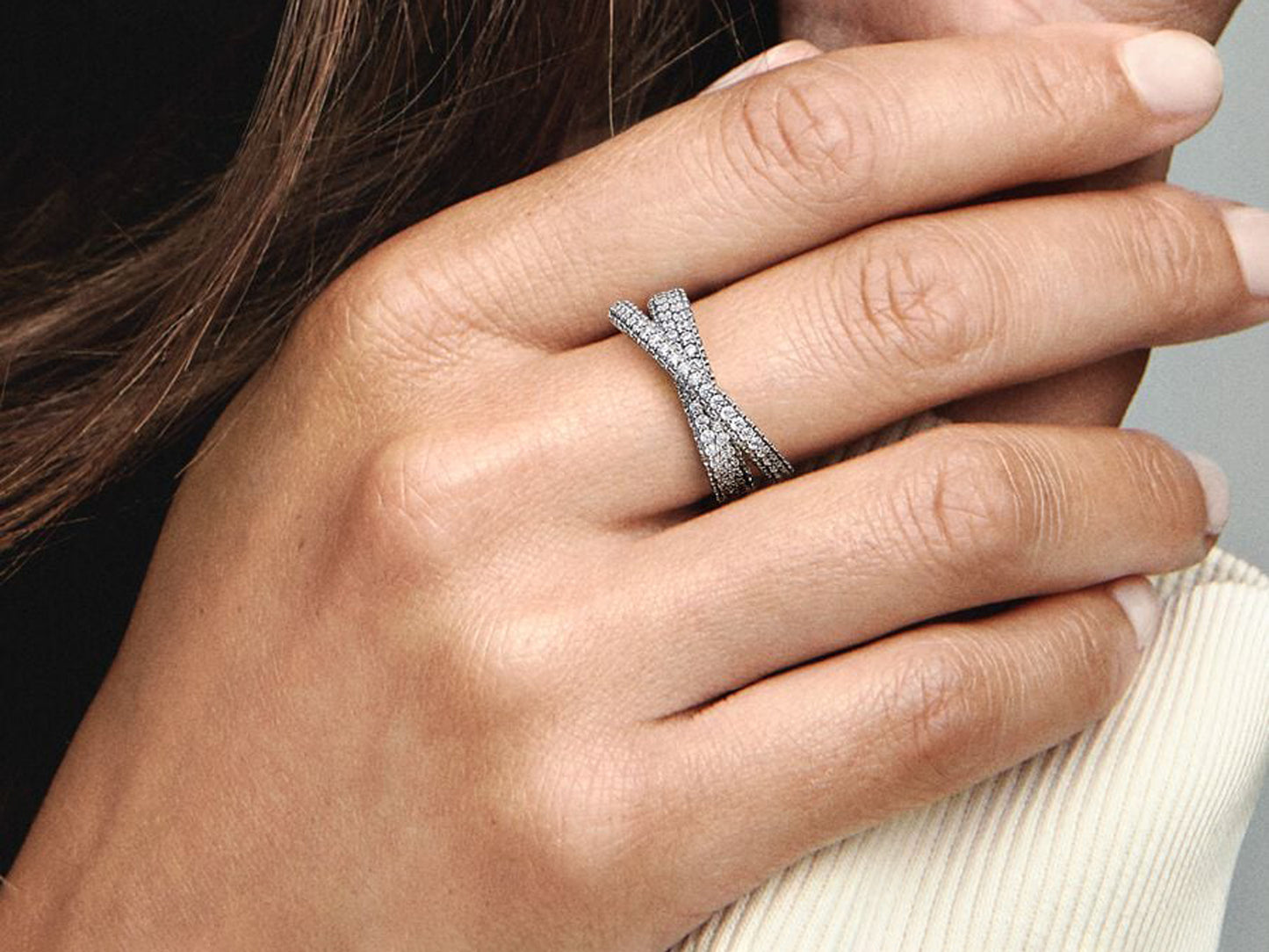 Pavé Crossover Dual Band Ring