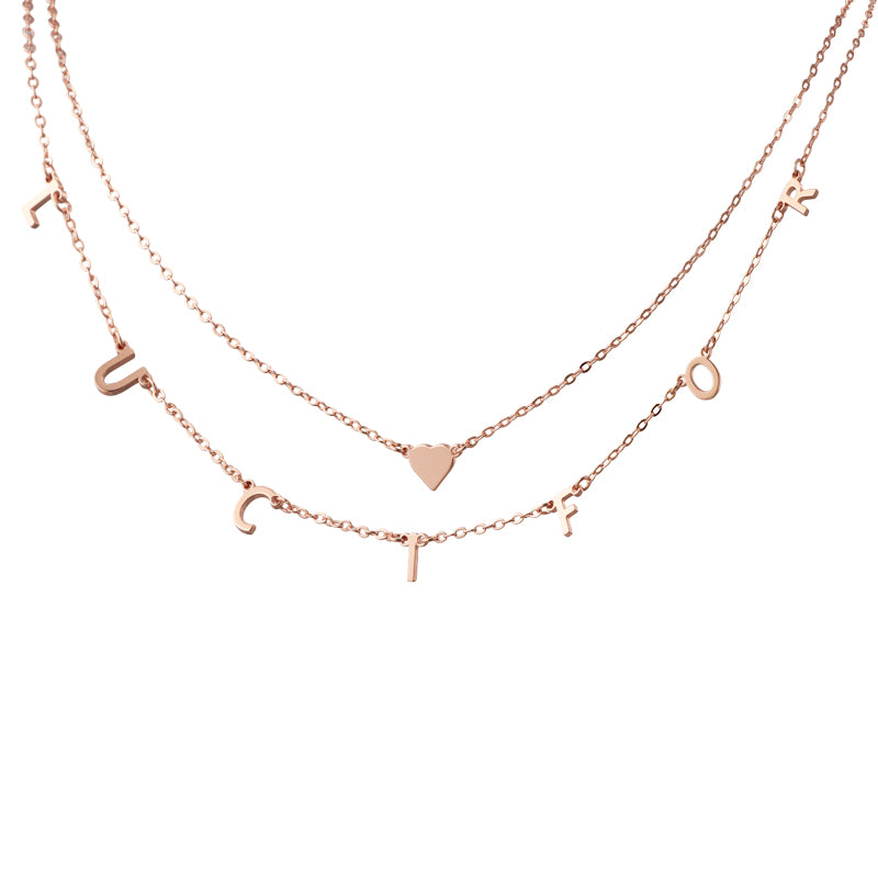 Stylish Rose Gold Stainless Steel O-Chain Necklace with Letter and Heart Pendants