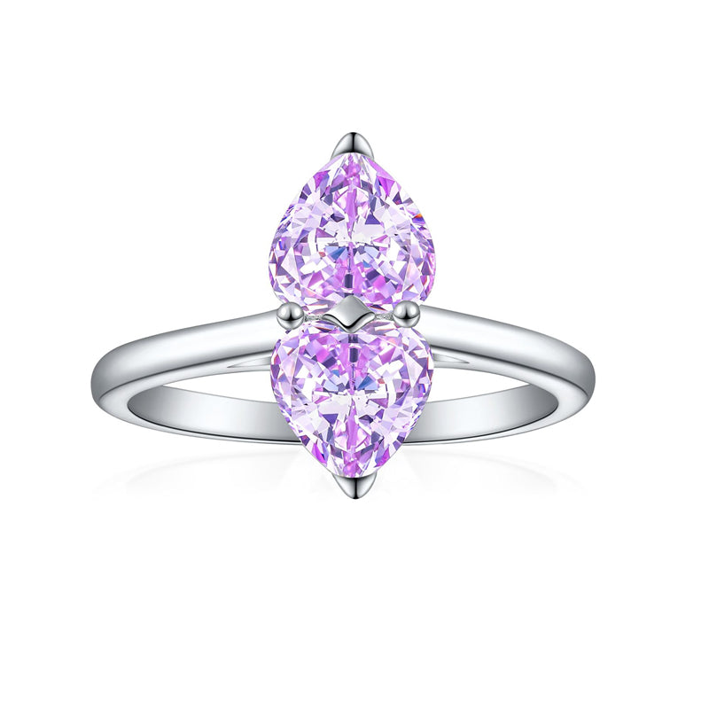 1ct Double Heart 925 Silver Ring - Elegant Flame & Ice-Cut Gemstone Band for Women