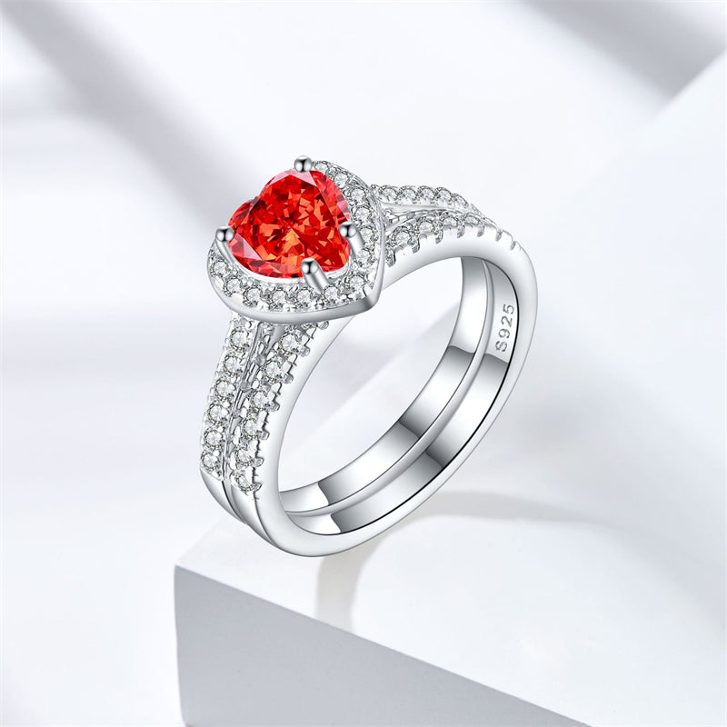 1ct Heart-Shaped Gemstone 925 Silver Stackable Ring Set - Luxe Ice-Cut High Carbon Diamond Love Rings for Women