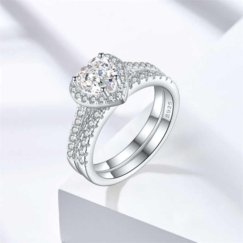 1ct Heart-Shaped Gemstone 925 Silver Stackable Ring Set - Luxe Ice-Cut High Carbon Diamond Love Rings for Women