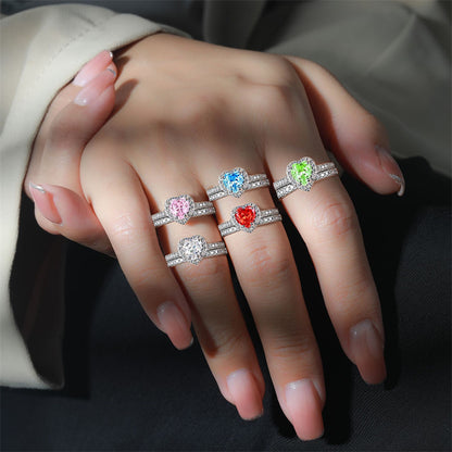 1ct Heart-Shaped Gemstone 925 Silver Stackable Ring Set - Luxe Ice-Cut High Carbon Diamond Love Rings for Women