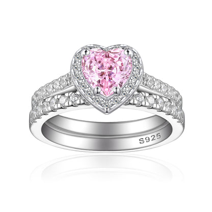1ct Heart-Shaped Gemstone 925 Silver Stackable Ring Set - Luxe Ice-Cut High Carbon Diamond Love Rings for Women