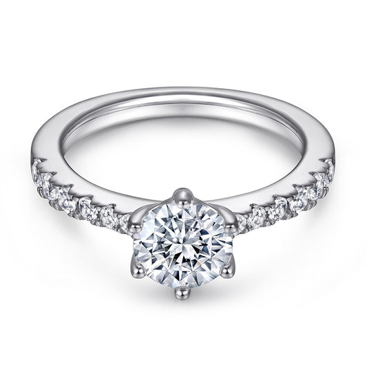 1ct Solitaire 925 Silver Ring - Classic Six-Prong Zirconia Engagement Band