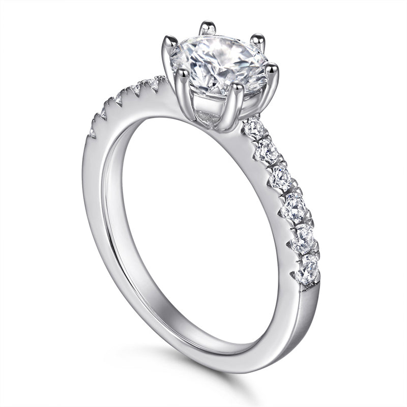1ct Solitaire 925 Silver Ring - Classic Six-Prong Zirconia Engagement Band