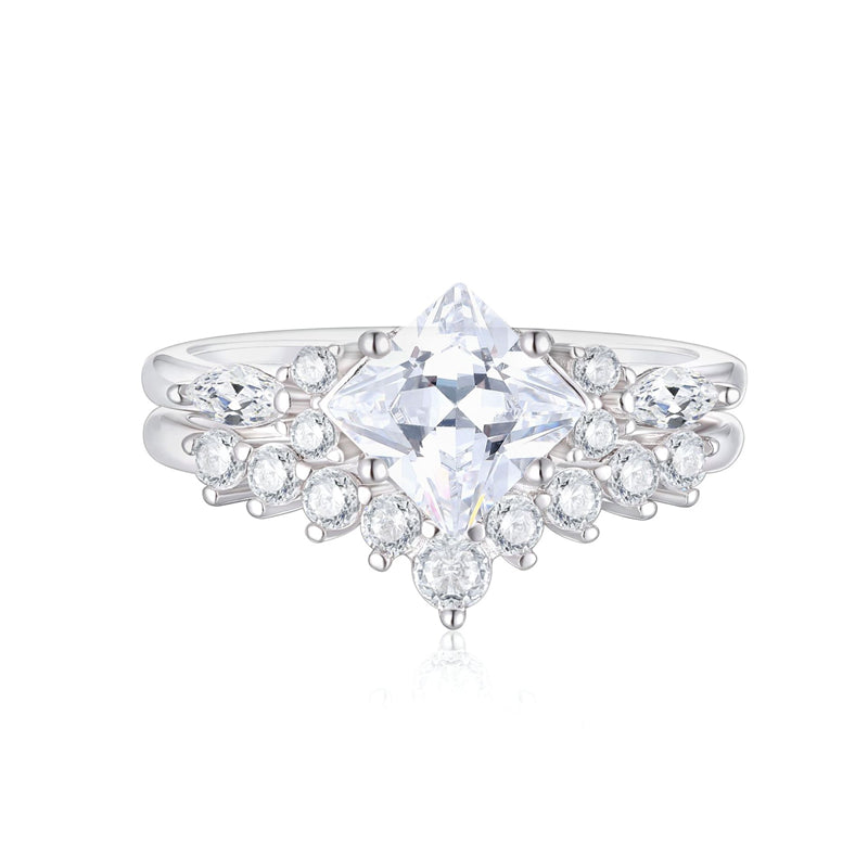 2-Piece Crown & Floral 925 Silver Ring Set - Luxe Stackable Wedding Bands for Women