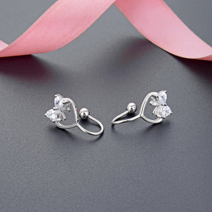 925 Sterling Silver Orange Slice Clip-On Earrings - Zircon Accented Luxury Fruit Design