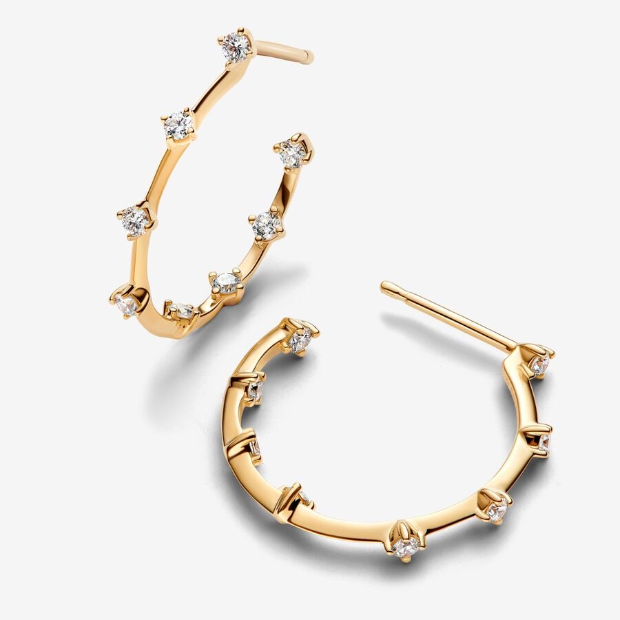 14k Gold Diamond Hoop Earrings