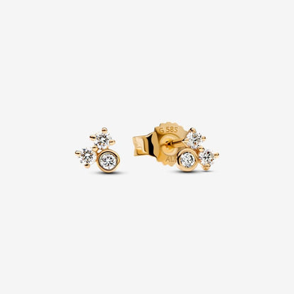 Gold Triple Diamond Stud Earrings