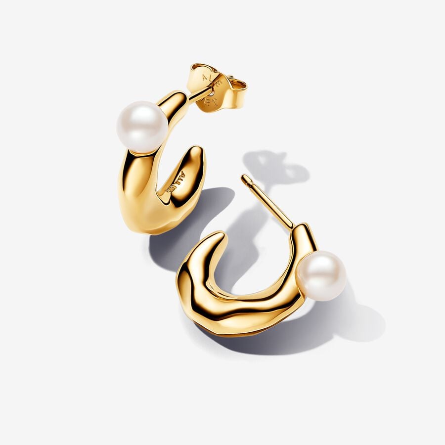 Pearl & Gold Organic Hoop Earrings