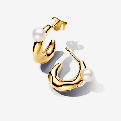 Pearl & Gold Organic Hoop Earrings