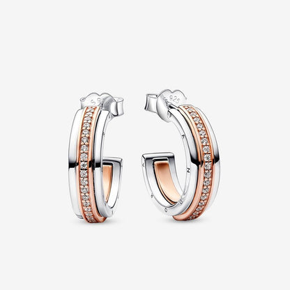 Two tone Logo & Pavé Hoop Earrings