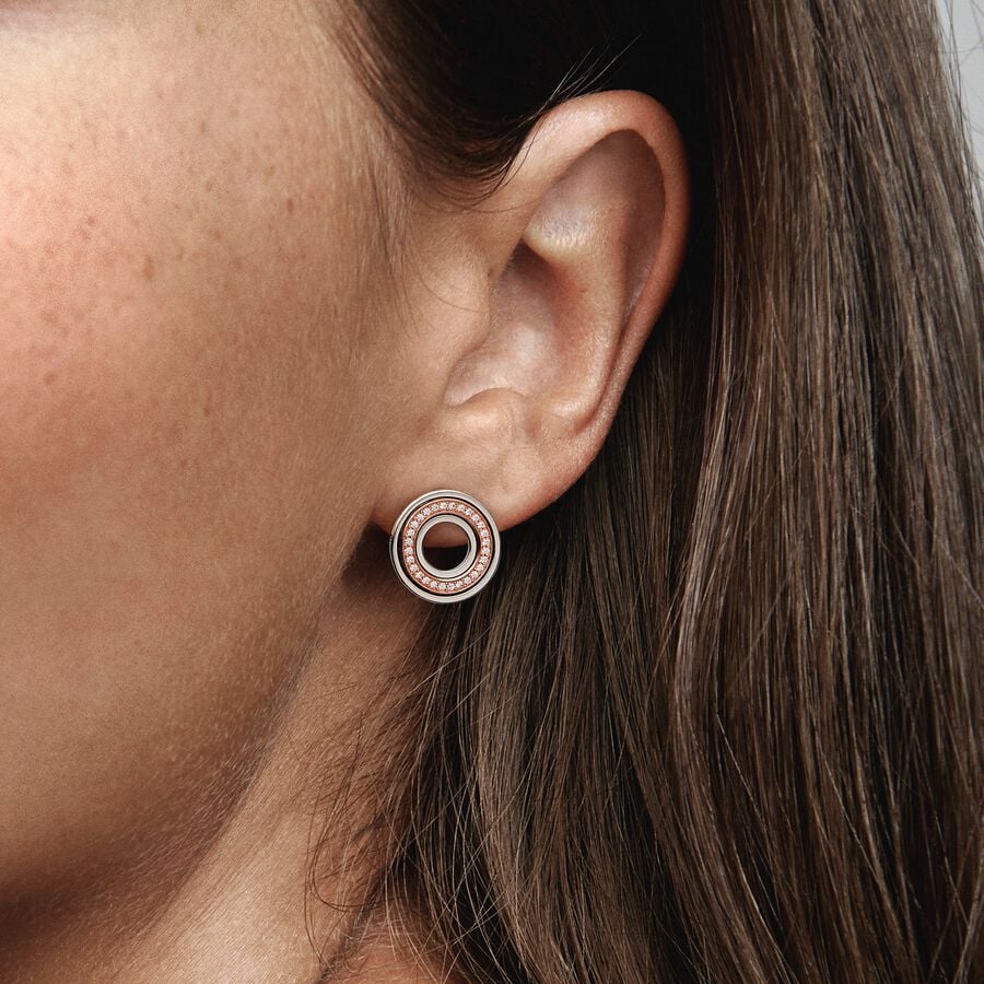 Two tone Logo & Pavé Stud Earrings