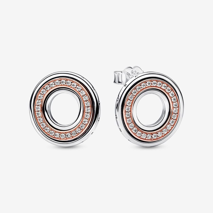Two tone Logo & Pavé Stud Earrings