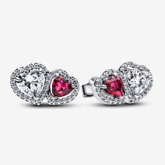 Red Crystal Heart Stud Earrings