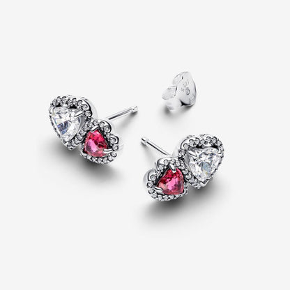 Red Crystal Heart Stud Earrings