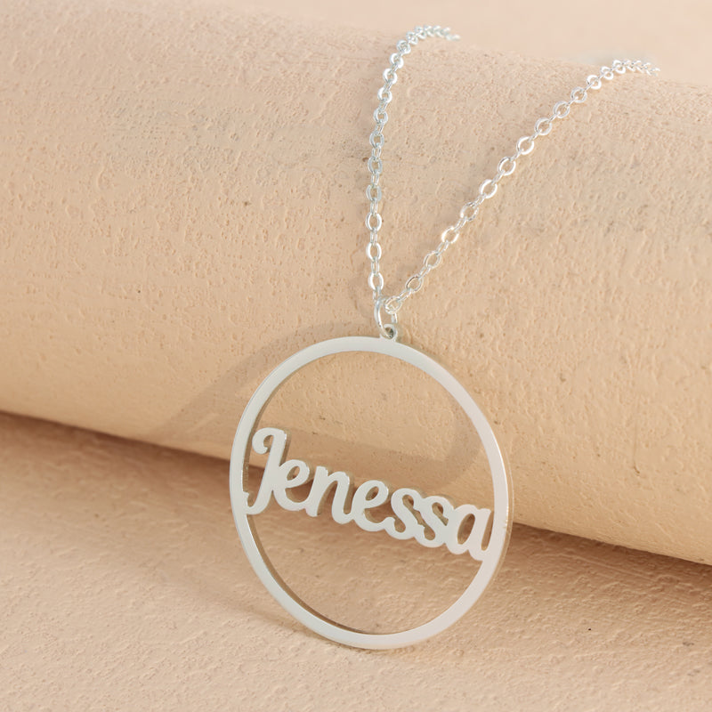 Round Silver Necklace With Letter Charm