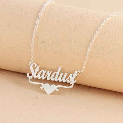 Silver Stainless Steel O-Chain Necklace with Letter and Heart Pendant