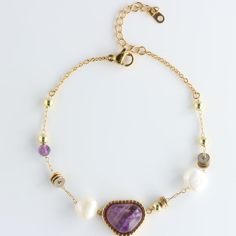 Chic Purple Stone and Pearl Bracelet