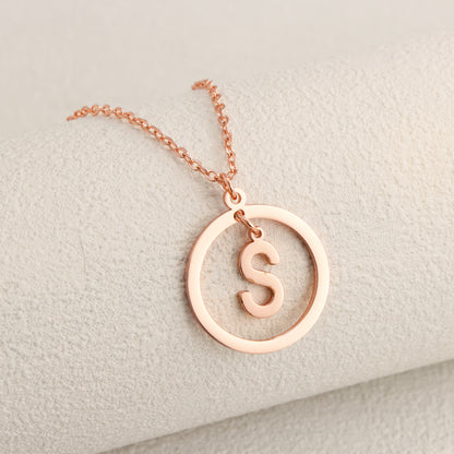 Rose Gold Stainless Steel O-Chain Necklace with Circular and Letter Pendant