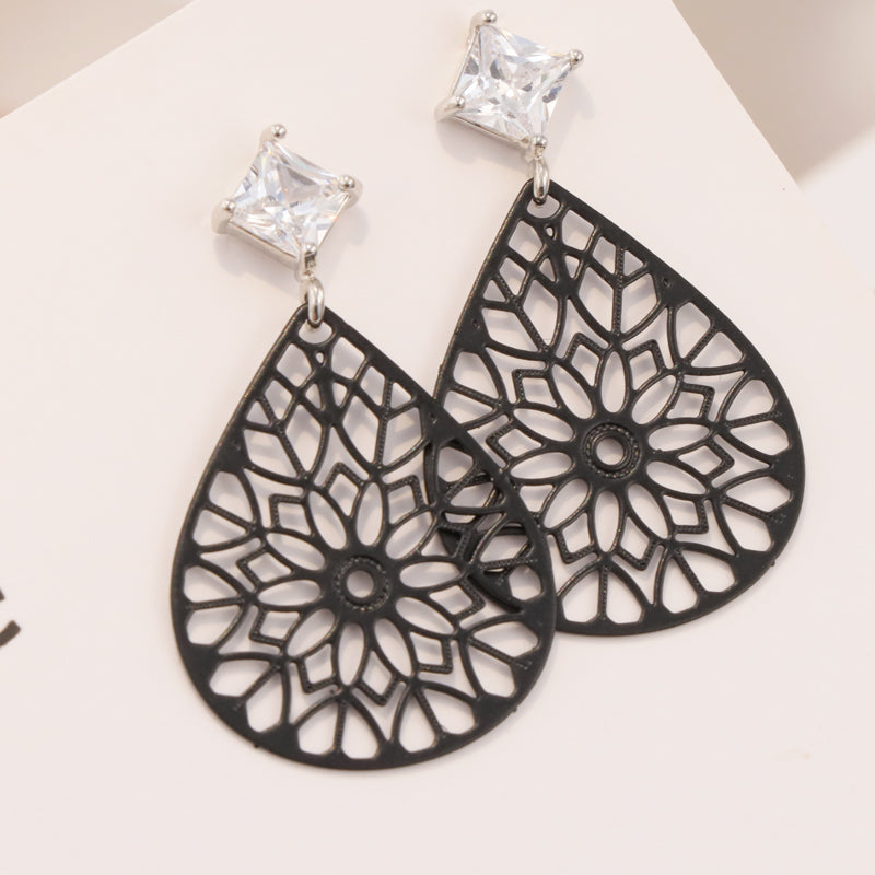 Ethnic Black Floral Drop Earrings - Symmetrical and Asymmetrical Design