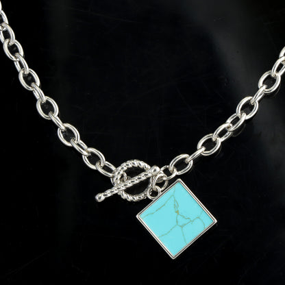 Silver O-Chain Necklace with Geometric Square Pendant