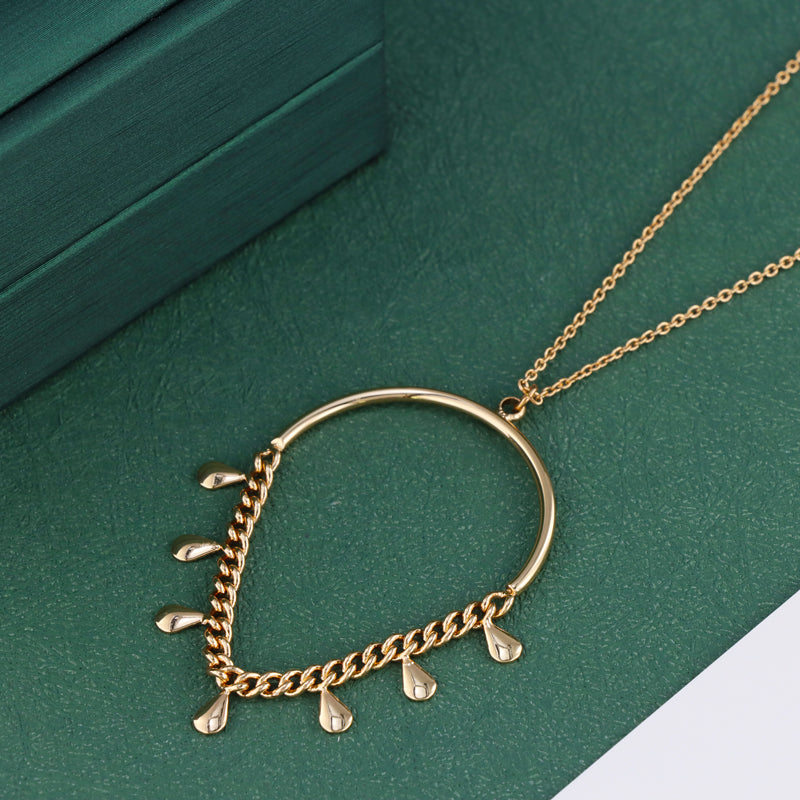 Chopin Chain Rose Gold Geometric Pendant Necklace