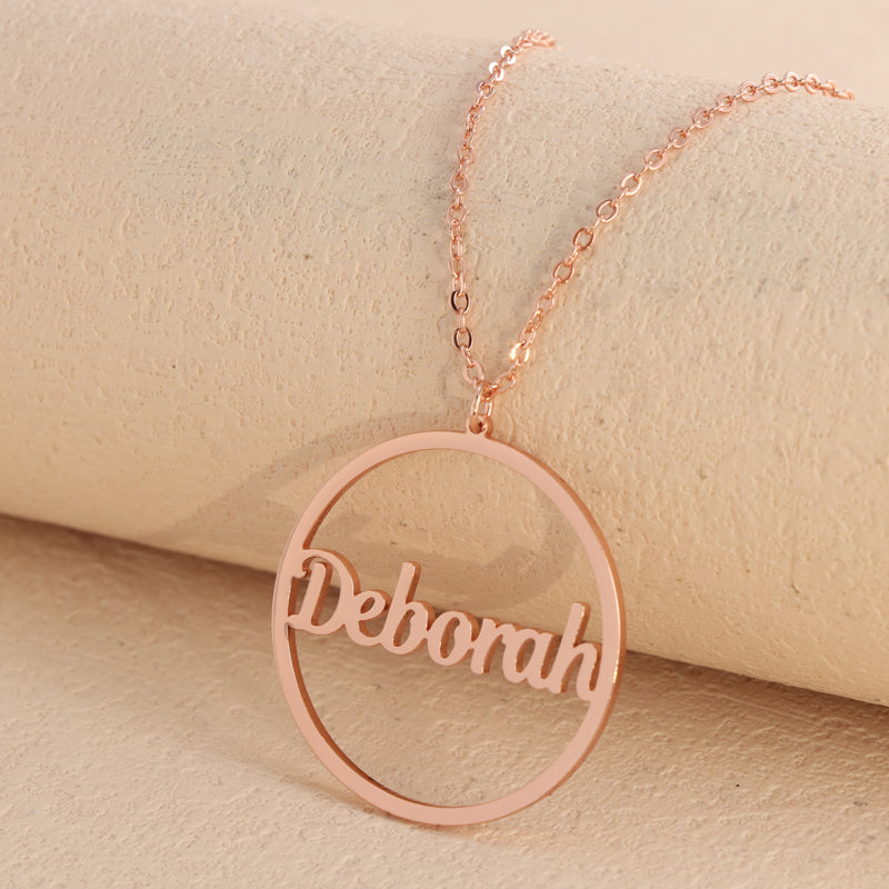 Round Rose Gold Necklace With Letter Charm