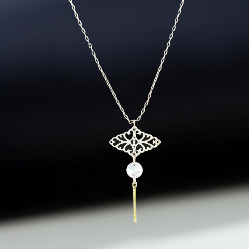 Silver Tassel Pendant Copper Cross Chain Necklace