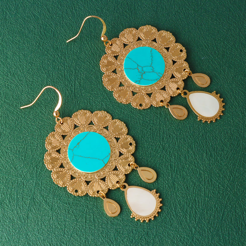 Vintage Style Gold Flower Copper Earrings