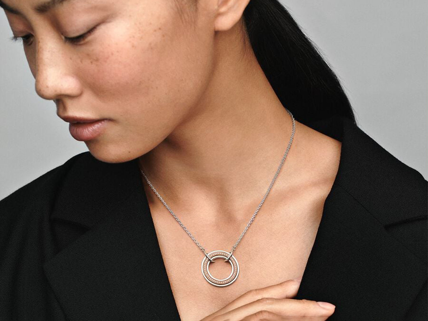 Two tone Logo & Pavé Necklace