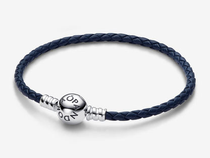 Round Clasp Blue Braided Leather Bracelet