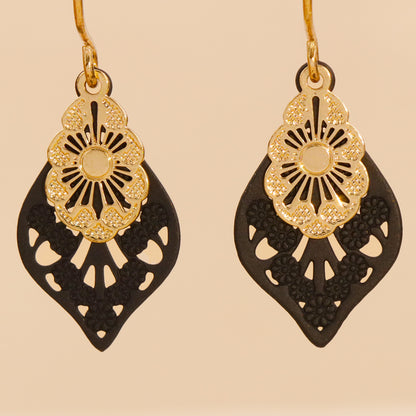 Trendy Black Copper Flower-Shaped Earrings, Eco-Friendly