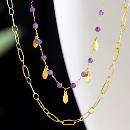Multi-layered Stainless Steel and Natural Stone Necklace