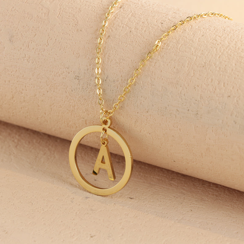 Gold Stainless Steel O-Chain Necklace with Circular and Letter Pendant